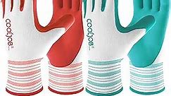 COOLJOB Gardening Gloves Best Gift for Women Ladies, 6 Pairs Breathable Rubber Coated Yard Garden Gloves, Outdoor Protective Work Gloves with Grip, Medium Size Fits Most, Red & Green