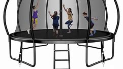 FIZITI Trampoline 12FT 14FT , Trampoline with Enclosure, Basketball Hoop,Ball, LED Light and More Gifts, 1400LBS Trampoline for 2-3 Adults/ 6-7 Kids, Outdoor Backyard Trampoline