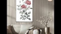 Vintage Floral Victorian Wall Art | Redoute-like Printable | Red Blossoms Farmhouse Kitchen Digital Download | p0494a