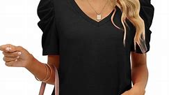 UVN Blouse for Women Short Sleeve Shirts Summer Casual V Neck Tunic Tops