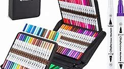 Ohuhu Markers for Adult Coloring Books: 120 Colors Coloring Markers Dual Tips Fine & Brush Drawing Pens Water-Based Art Markers for Kids Adults Sketch Bullet Journal with Carrying Case - Maui - White