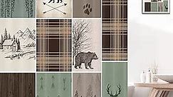 bzwcbei Cabin Retro Rustic Lodge Shower Curtain, Bear Deer Country Hunting Wild Animal Fabric Shower Curtains, Plaid Check Adventure Bathroom Curtain Liner with Hooks 69x70inches