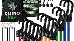 RHINO USA Bungee Cords with Hooks - Heavy Duty Outdoor 28pc Assortment with 4 Free Tarp Clips, Drawstring Organizer Bag, Canopy Ties & Ball Bungees