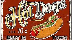 Hot Dogs Tin Signs Vintage Metal Sign Funny Food Art Printing Poster Wall Decor for Home Kitchen Bar Restaurant Cafe Pub Indoor Outdoor 12x8 Inch Hanging Plaque