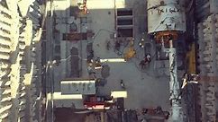 Installation of Tunnel Boring Machines in Metro Tunnel Construction. Aerial Slow Motion