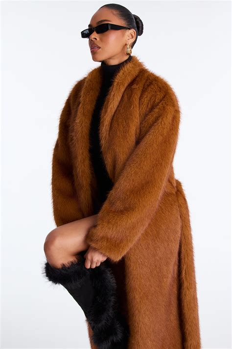Helena Faux Fur Belted Coat - Cognac | Fashion Nova