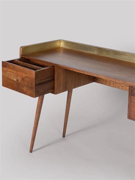 Buy Swoon Mid Brown Fresco Mango Wood Three-Drawer Desk from the Next ...