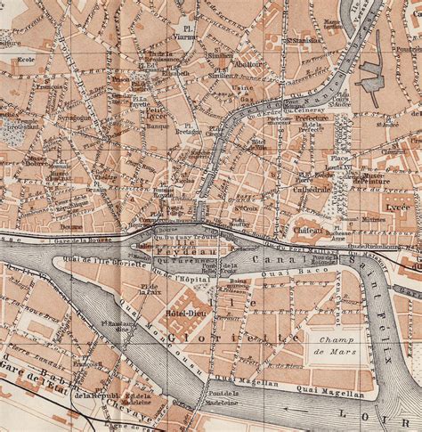 1909 Original Antique Nantes City Map, Loire, France (8 x 6 in)