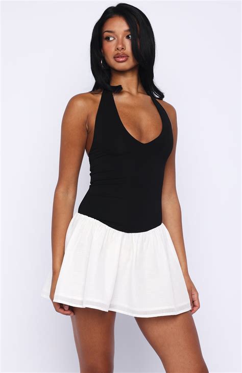 She's Untouchable Halter Neck Mini Dress Black/White | White Fox Boutique
