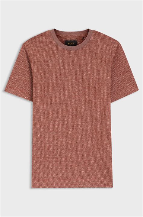 BOSS - Mouliné-structured T-shirt in cotton, linen and silk - Red