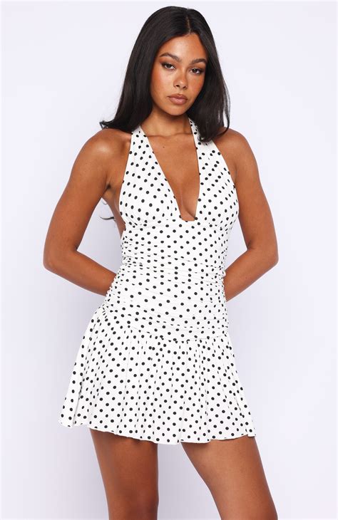 Whispered Dreams Halter Mini Dress White/Black Polka Dot | White Fox ...