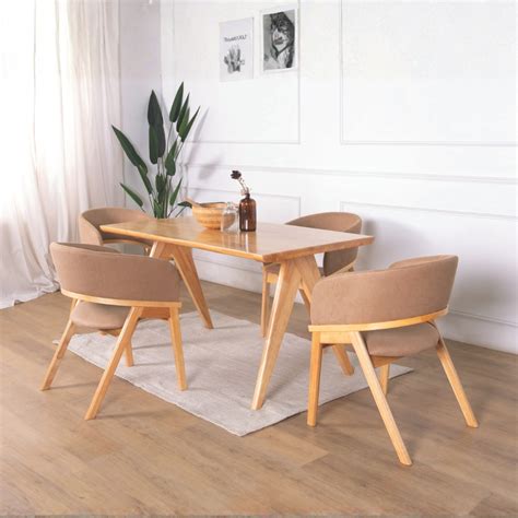 Vicky Wooden Dining Chair with Light Brown Fabric - Maxi Home