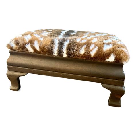 Mid 19th Century Faux Deer Hide Antique Footstool | Lodge Look | Cabin Decor Faux Fur Foot Rest ...
