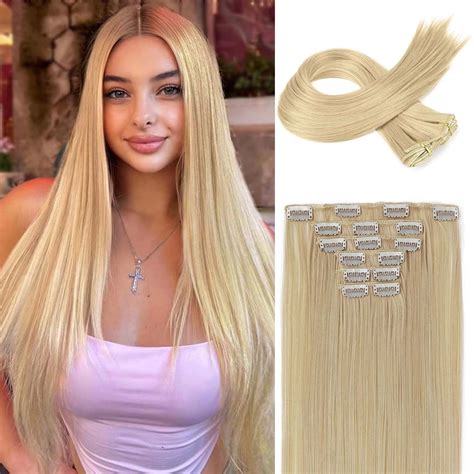 24Inch Synthetic Clip in Hair Extensions Long Straight Clip In Hair ...