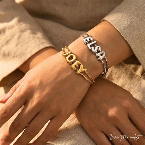 Custom Bubble Letter Name Bracelet, Dainty 18K Gold Silver Initial ...