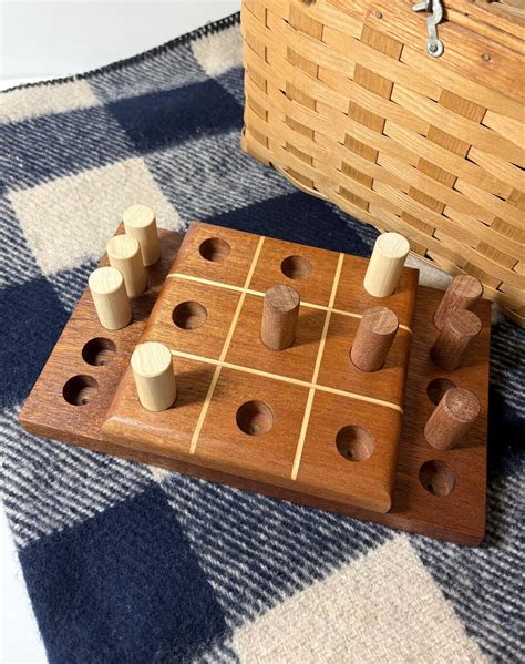 Handmade Hardwood Tic Tac Toe Board Game: Travel & Coffee Table Display ...