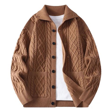 Mens Shawl Collar Cardigan Sweater Cable Knitted Button Down Sweaters ...
