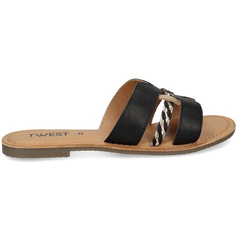 TWEST Women's Flat sandals A-3951 BLACK-PLAT-PL