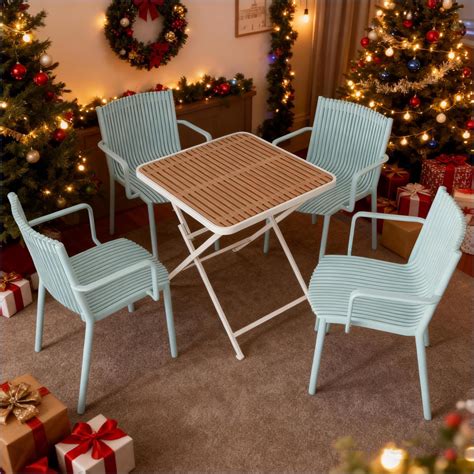 Patio Sets 4 Stackable Chairs + 1 Folding Table Modern Ergonomic Indoor ...