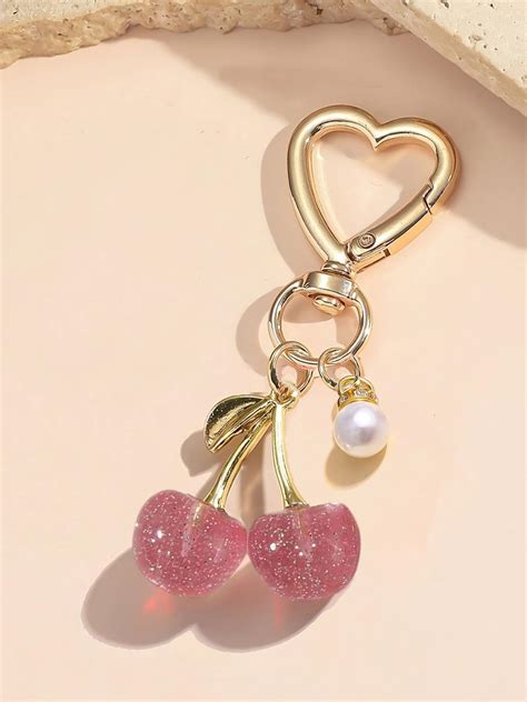 Cute Aesthetic Glitter Cherry Design Bag Charm, Stylish Playful Charm ...