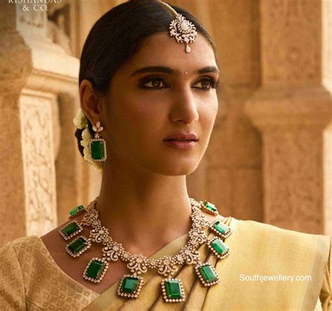 Diamond and emerald necklace set - Indian Jewellery Designs