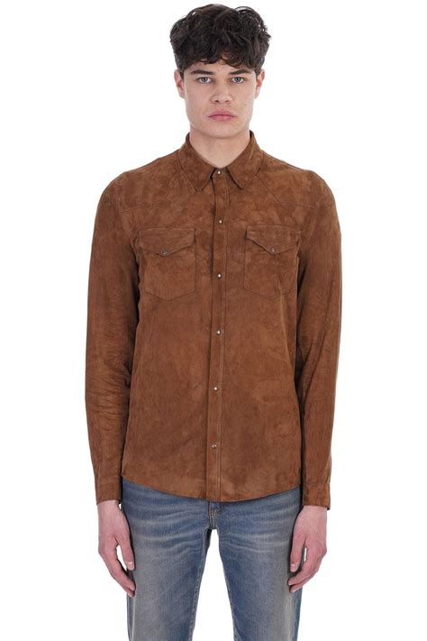 Men's Full Sleeve Suede Leather Shirt In Brown - Arcane Fox