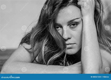 Portrait of a Naked Young Beautiful Girl with Long Hair Stock Image ...