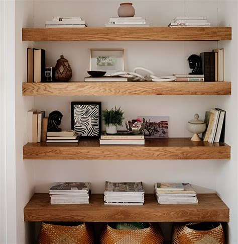 Natural Wood Floating Shelf Decorative Wall Shelves Wooden Floating ...