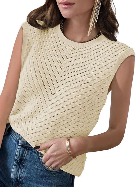 EVALESS Womens Summer Sleeveless Sweater Vest Lightweight Crewneck Knit ...