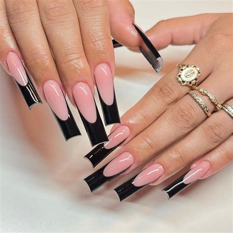 Black And Pink French Tip Nails