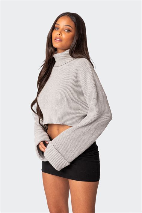 Oversized Turtle Neck Cropped Sweater – edikted