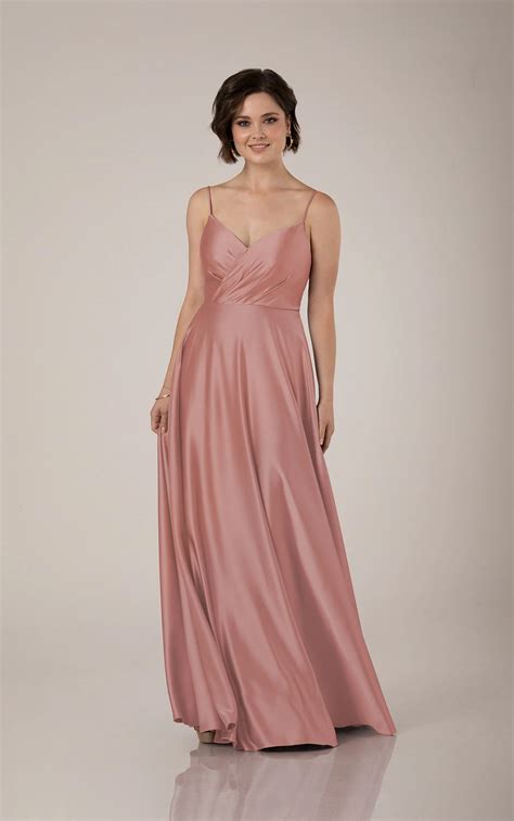 V-Neckline Charmeuse Bridesmaid Dress with Full Skirt | Sorella Vita Bridesmaid Dresses