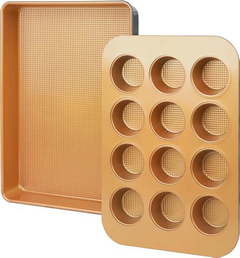 Amazon.com: LUCYCAZ 2 Pack Non-Stick Half Sheet Cake Pan and Muffin Pan ...