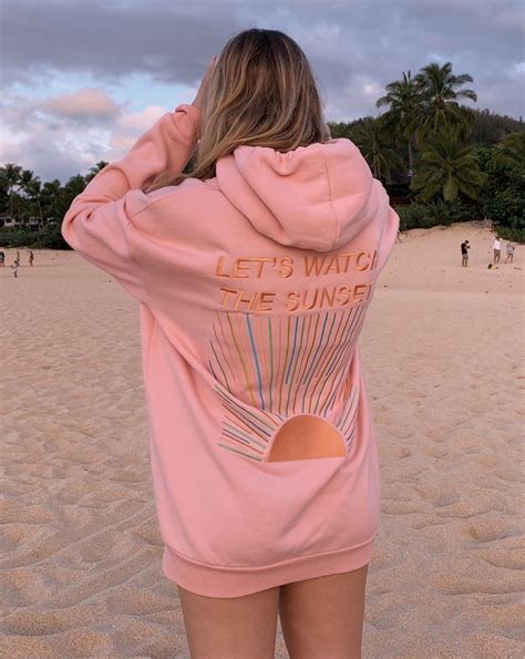 "Let's Watch the Sunset" Embroidered Hoodie in Pink - Dandy Worldwide