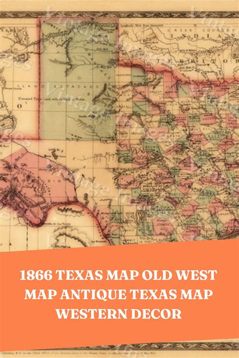 1866 Texas Map OLD WEST Map Antique Texas Map Western Decor Old Style ...