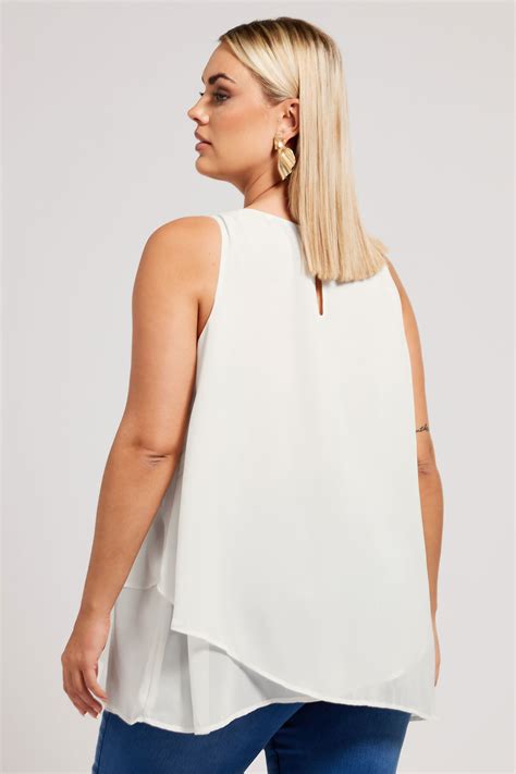 YOURS LONDON Plus Size White Layered Sleeveless Blouse | Yours Clothing
