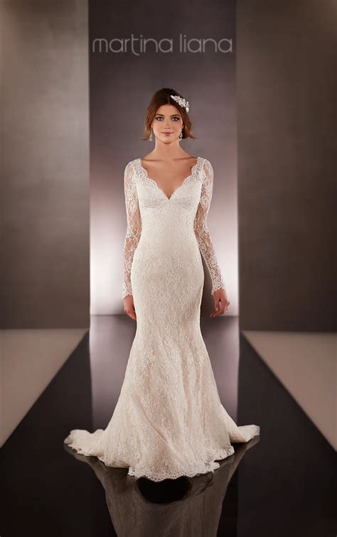 Lace Over Silk Long Sleeve Wedding Dress | Martina Liana