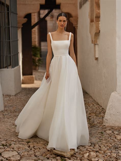 Organza and Satin Square Neck A-line Wedding Dress
