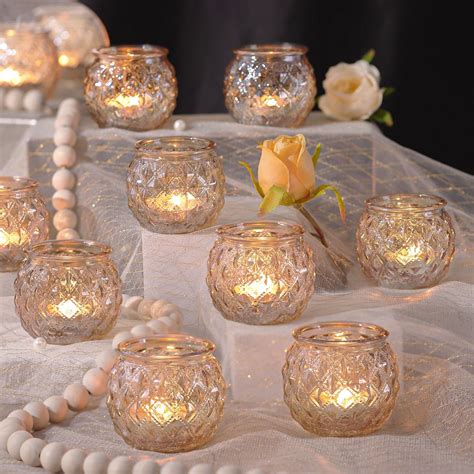Amazon.com: DARJEN 12Pcs Gold Votive Candle Holders - Round Glass ...