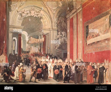 This historical painting depicts Pope Gregory XVI carrying the Holy ...