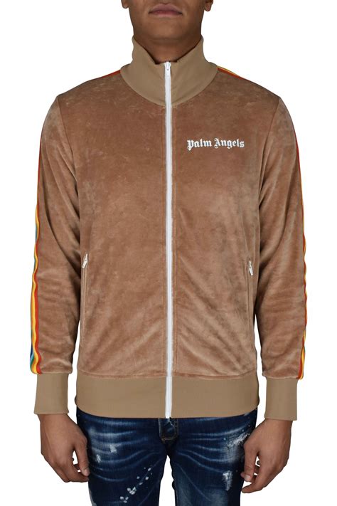 Men's luxury jacket - Palm Angels camel zip jacket with multicolor stripes