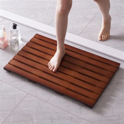 Amazon.com: Bath Mat for Shower, Wooden Floor Mat for Bathroom,Non-Slip ...