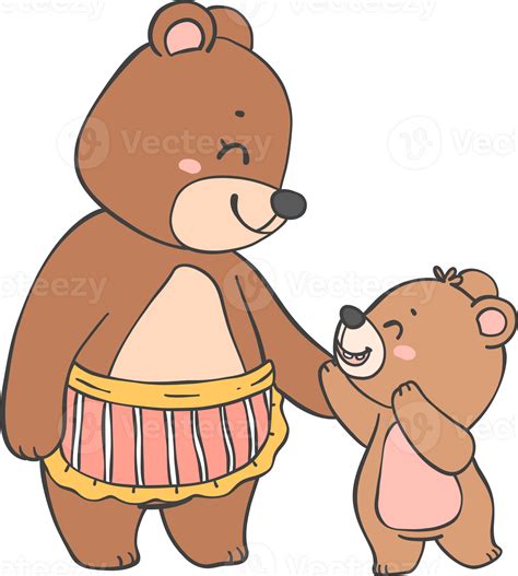 Cute mom bear and baby bear mother's day cartoon animal outline doodle ...