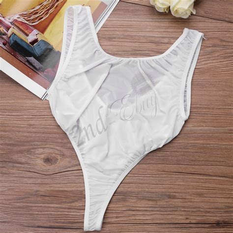 Women Yoga Swimsuit One-piece Thong Leotard Sheer Lingerie Bathing Suit ...