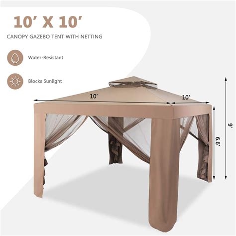 10'x 10' Outdoor Canopy Gazebo Patio Tent Shelter with Mosquito Nettin ...