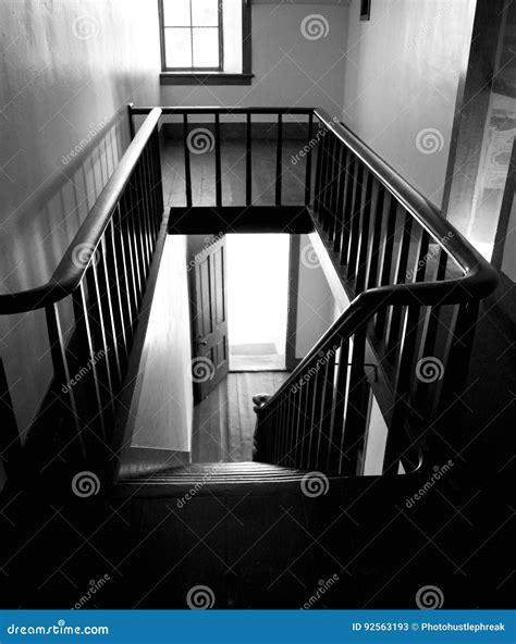 Black and White Vintage Staircase and Bannister Stock Image - Image of view, ghost: 92563193