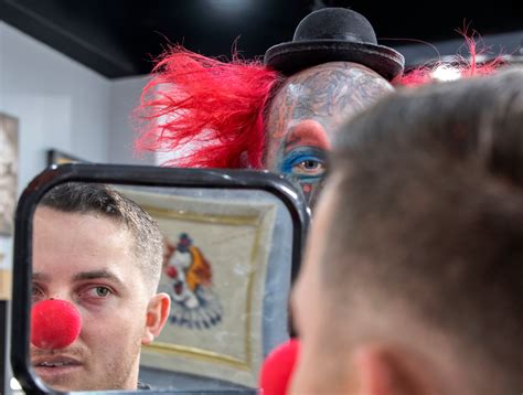 For clown barber of Huntington Beach, the inked nose, grin and ...
