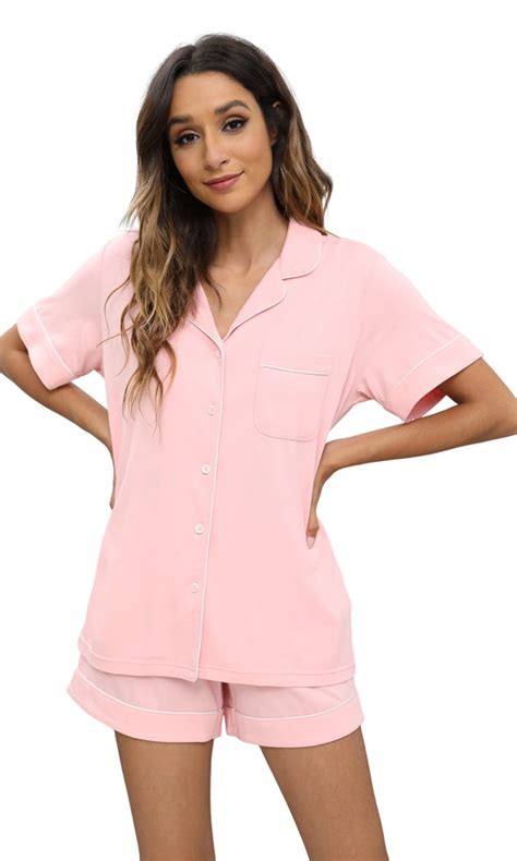 LYCY Women's Short Pajama Set, Soft Summer Button Down Pjs Sets,(Pink,M ...