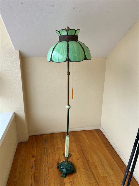 Art Deco Rare Floor Lamp with Glass Shade and Onyx Jadeite accents at ...
