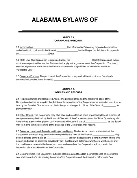 Free Alabama Corporate Bylaws Template | PDF & Word